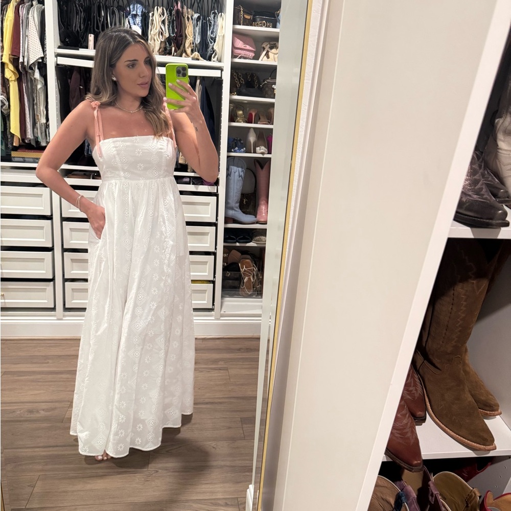 Petal & Pup White Maxi Dress with Pink Straps